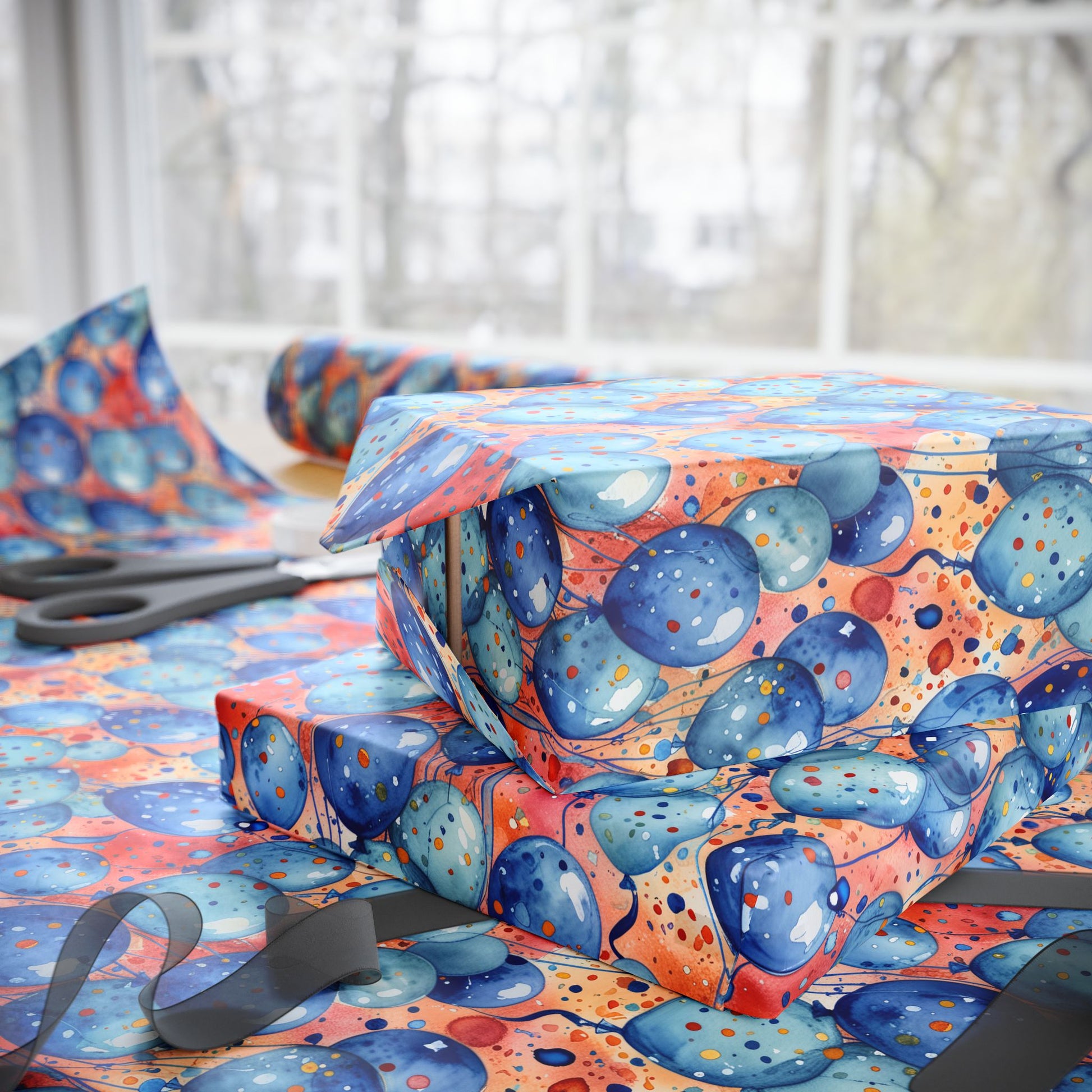 Colorful Blue and Orange Balloon Gift Wrapping Paper