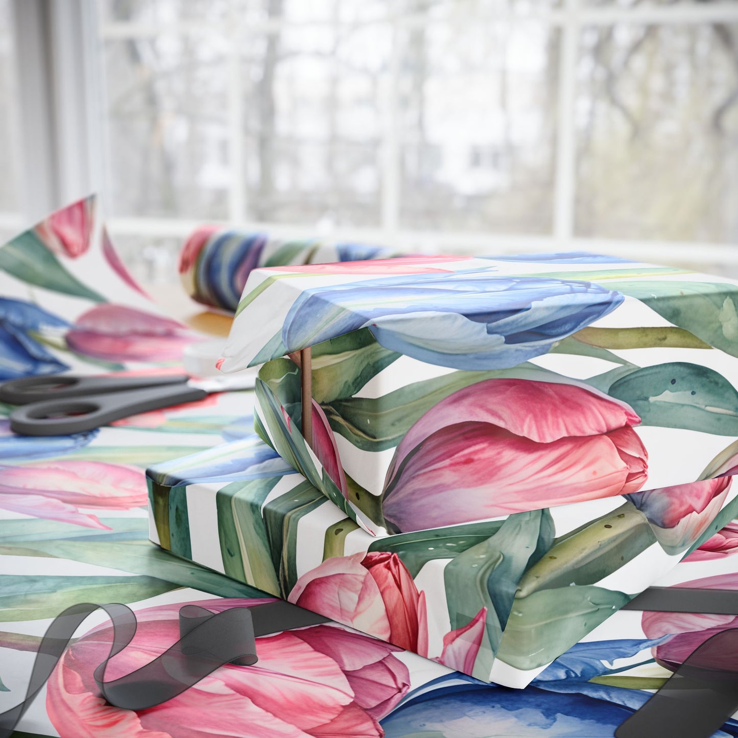 Tulips Pink Blue Gift Wrap