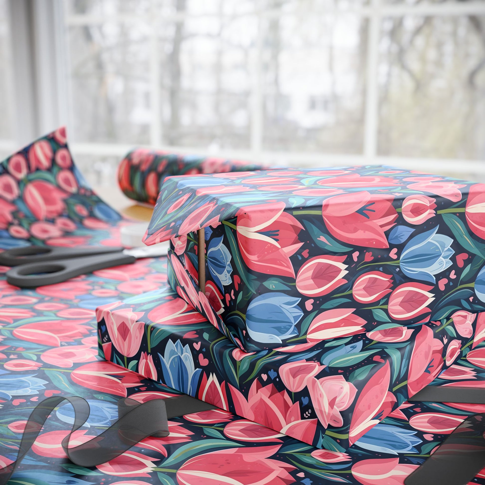 Vibrant Tulip Floral Wrapping Paper Roll