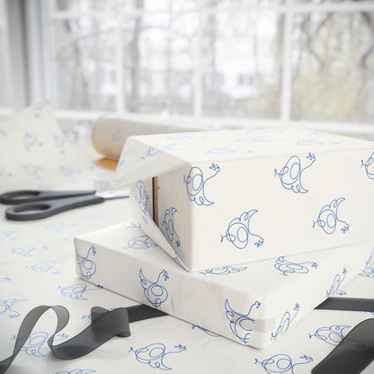 Blue Line Drawing Chicken Wrapping Papers