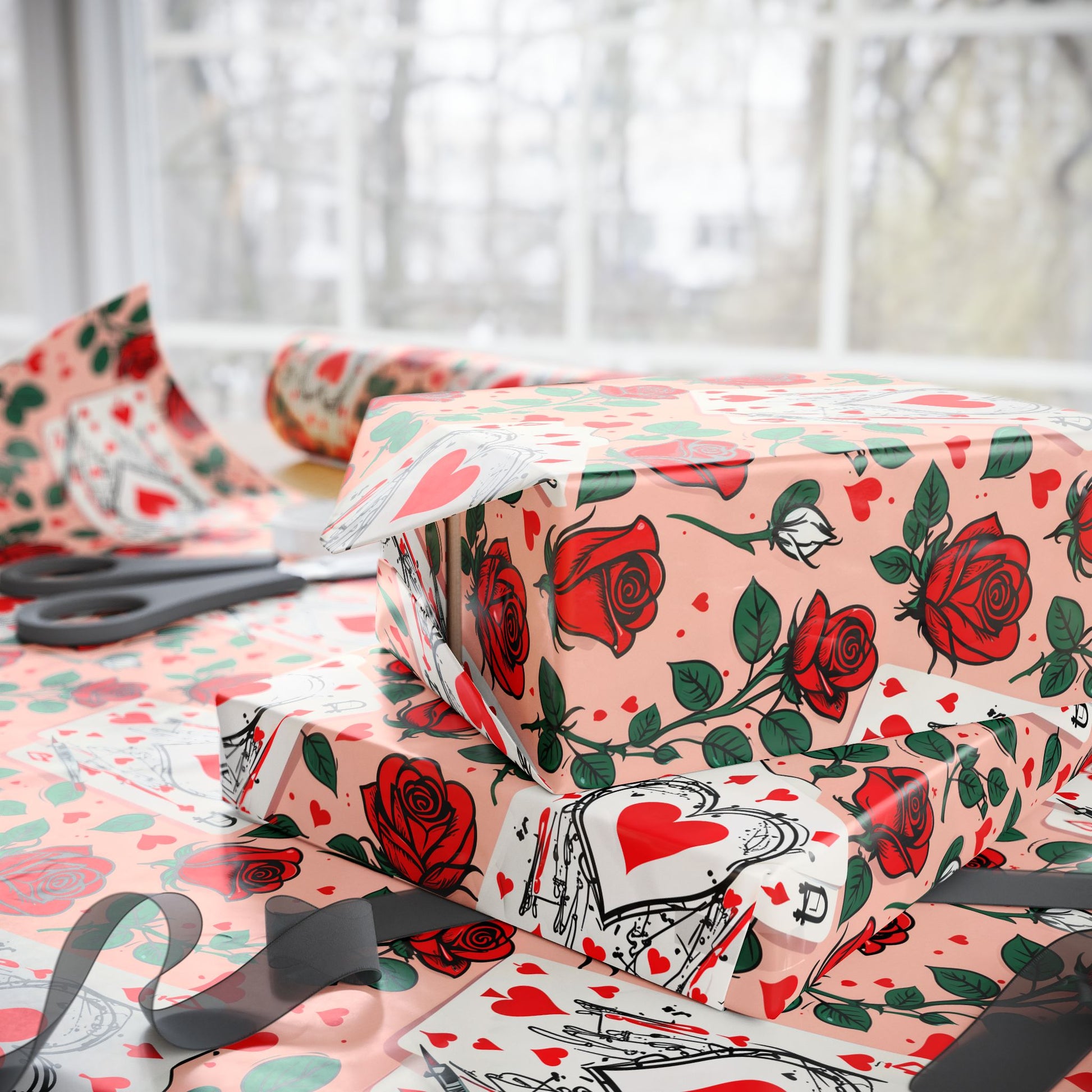 Abstract Queen of Hearts Painting the Roses Red Design