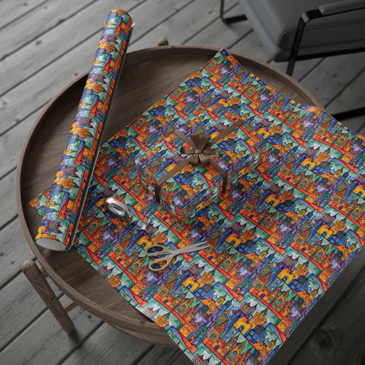 Vibrant Cityscape Wrapping Paper - Festive Gift Wrap