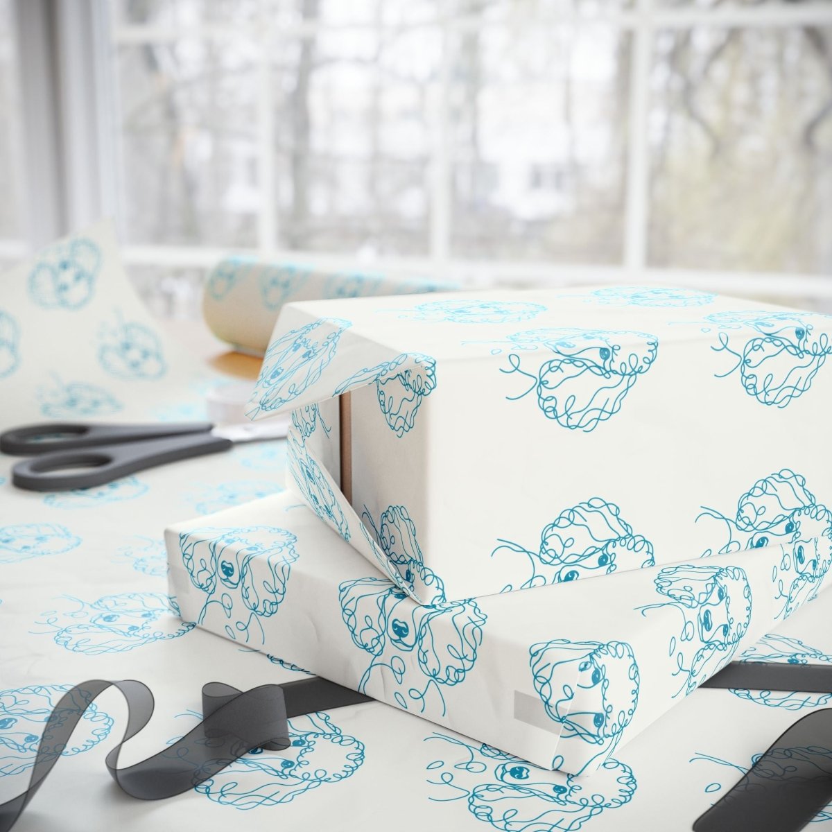 Pom - Pom & Poodle – Chic Line Art Wrapping Paper