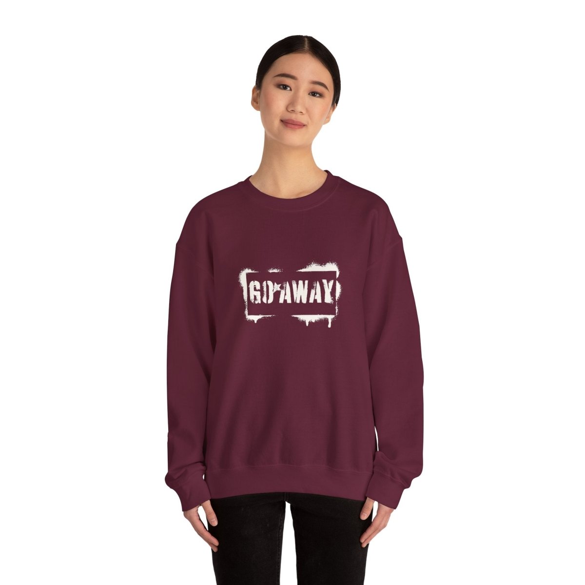 Crewneck Sweatshirt - 'Go Away' Stencil Graphic Cozy Pullover
