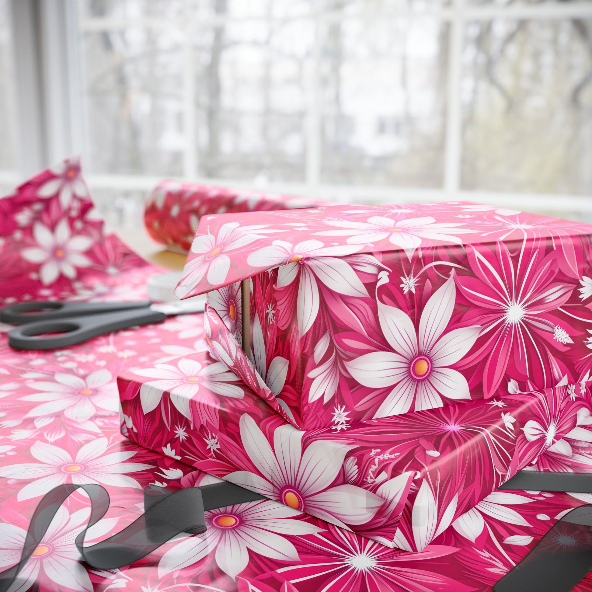 Pink and White Daisies Wrapping Paper