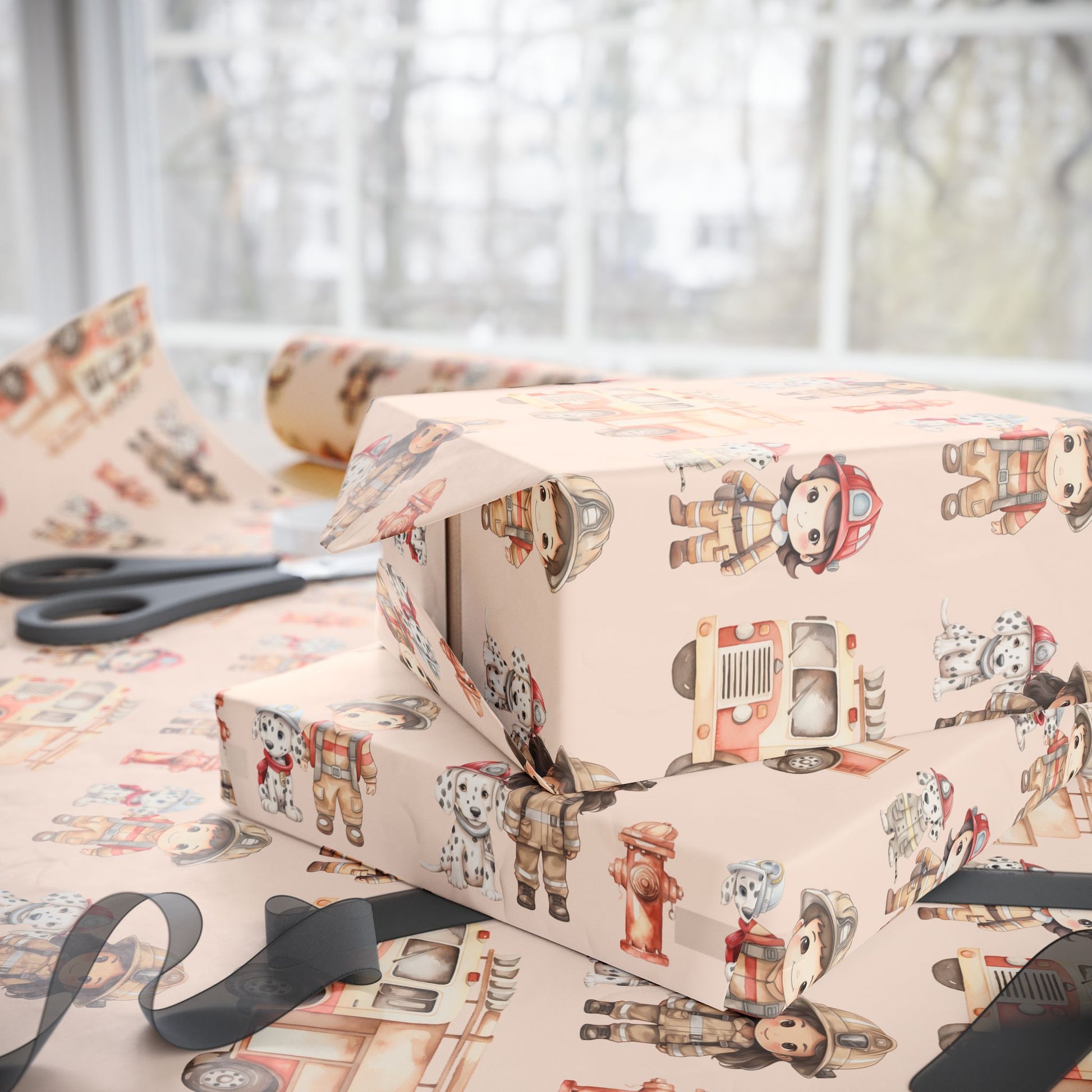 Orange Firefighter Wrapping Paper