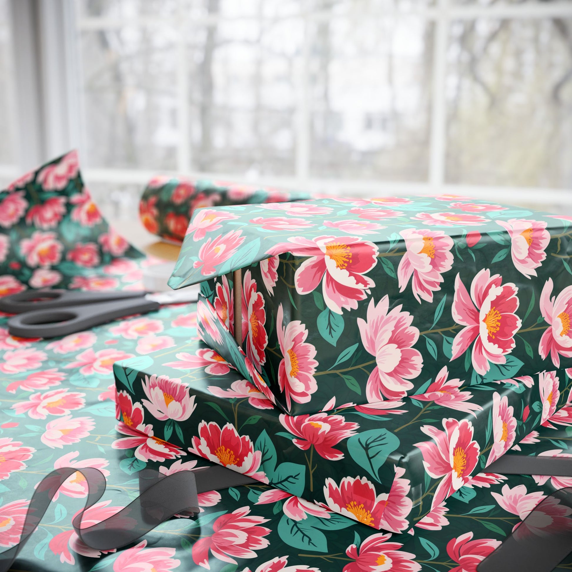 Pink & Green Floral Gift Wrapping Paper