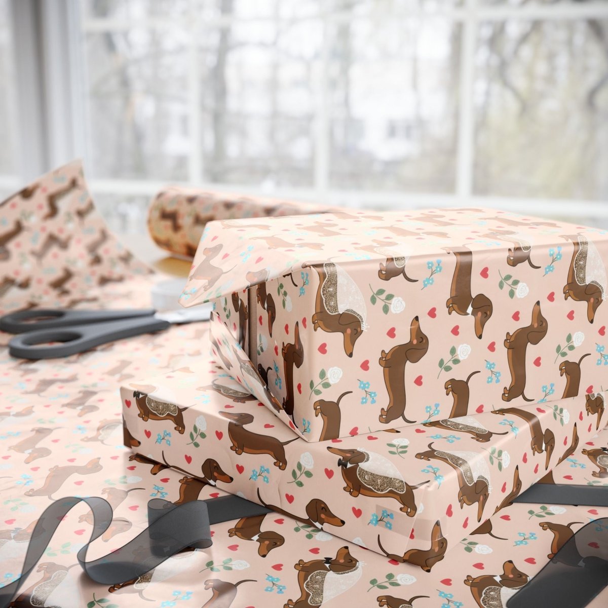 Happily Ever After & Very Long Aisles – Dachshund Wedding Wrapping Paper