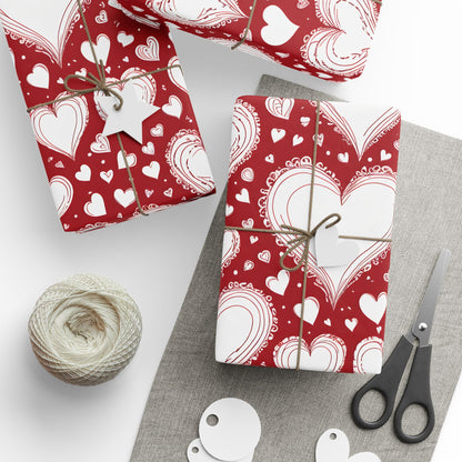 Romantic White and Red Heart Wrapping Papers