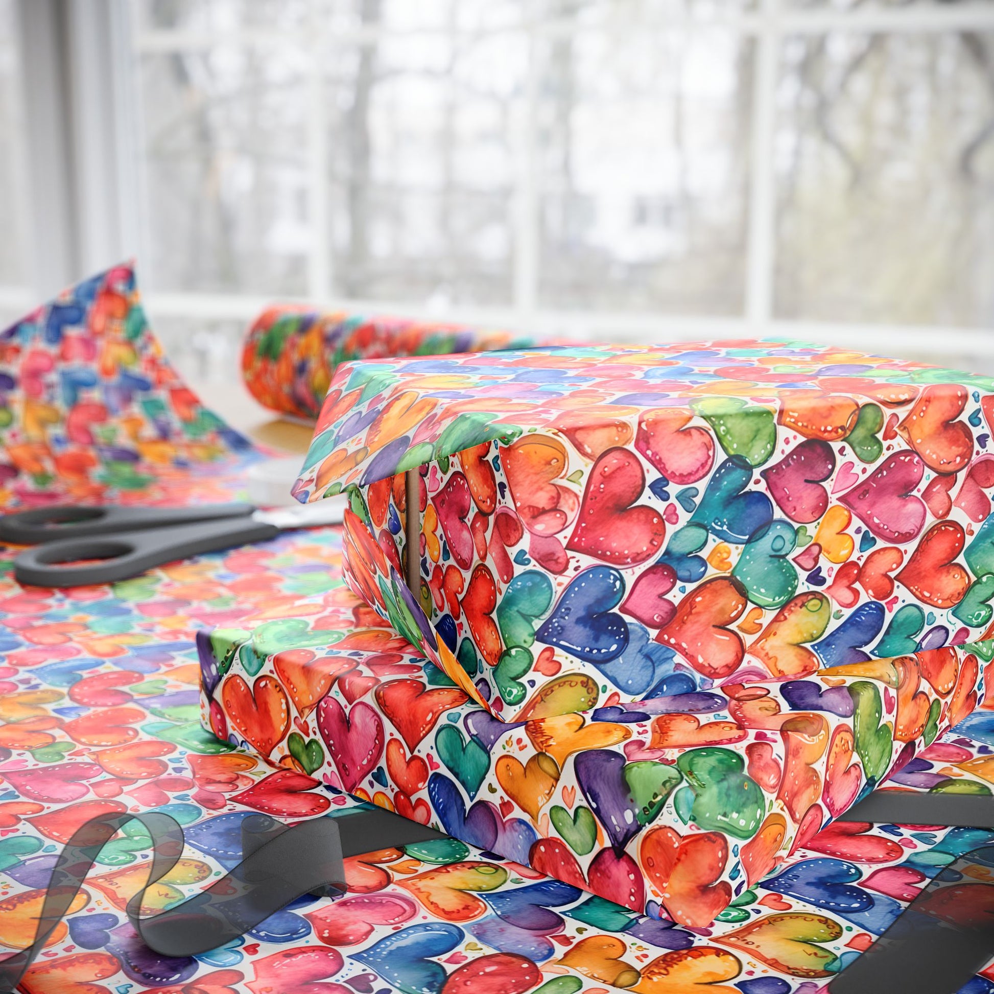 Vibrant Multicolor Heart Wrapping Paper Roll