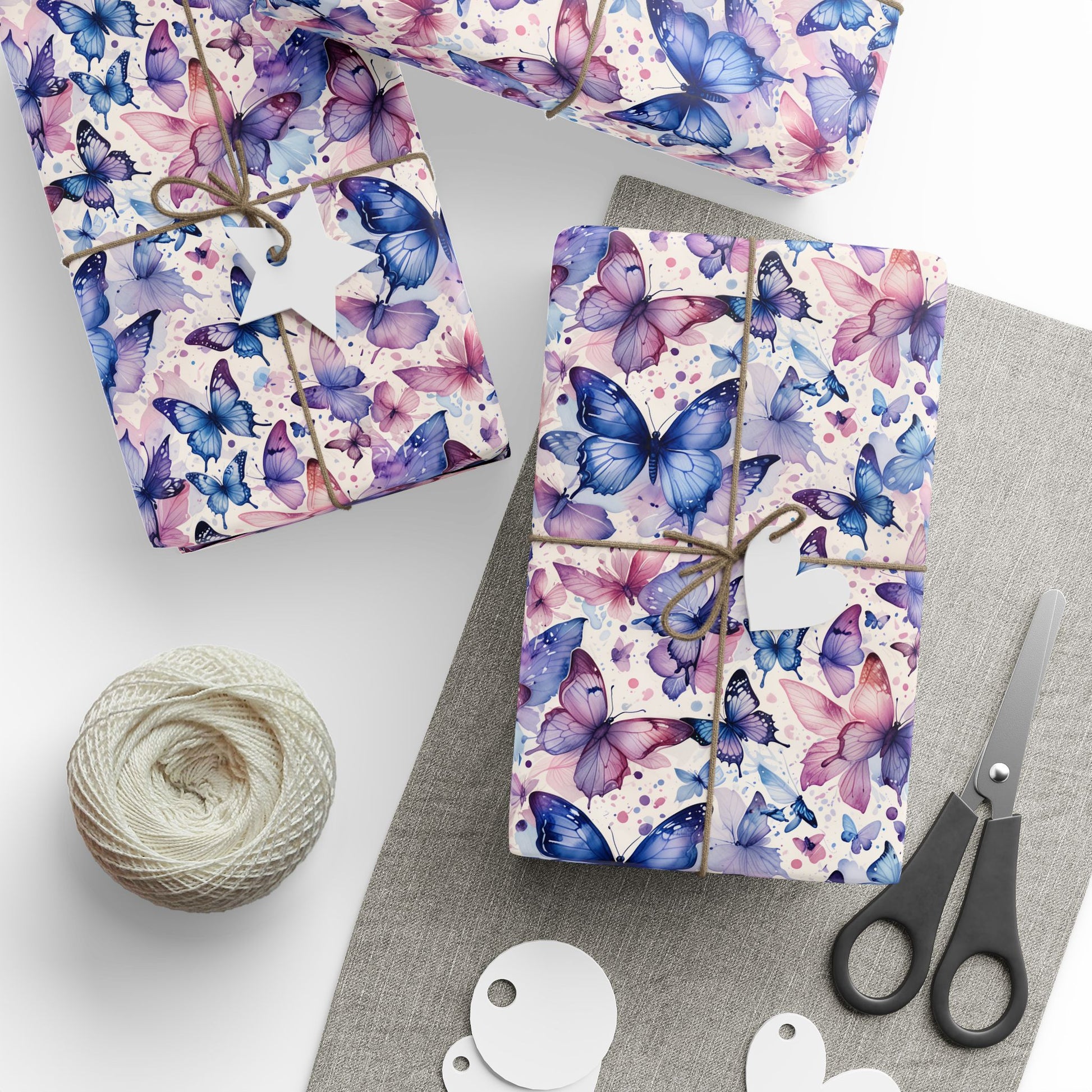 Flutter Fancy – Watercolor Butterfly Wrapping Paper in Blue & Blush