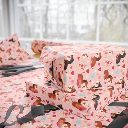 Valentine Dachshund Wrapping Paper Roll — Cute Dogs & Love Letters Gift Wrap