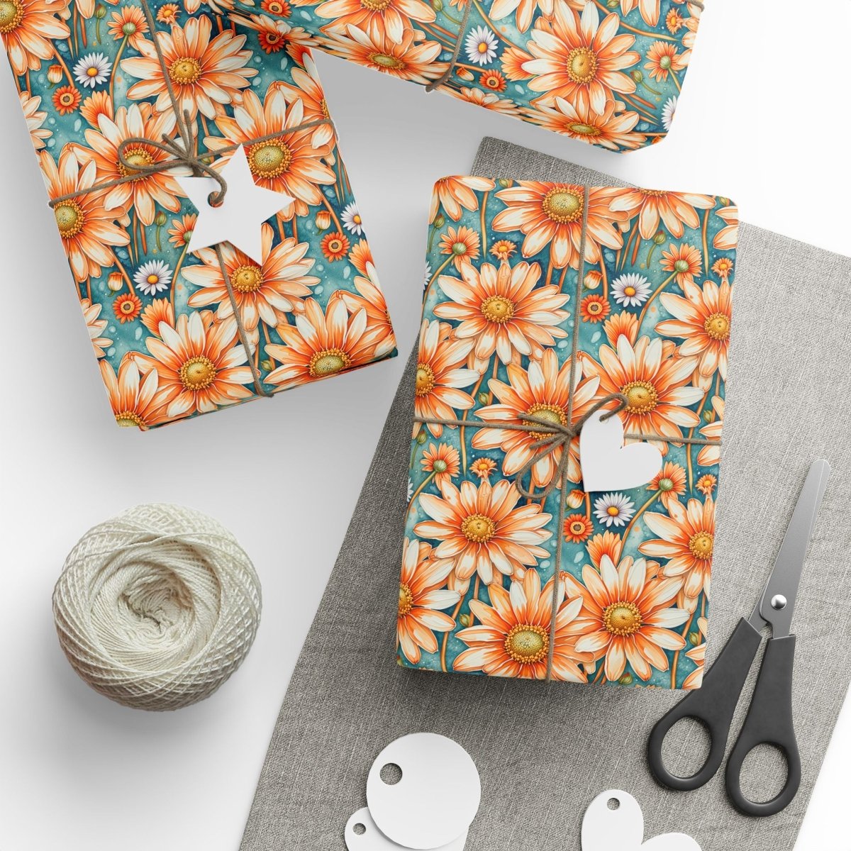 Vibrant Orange Floral Wrapping Paper