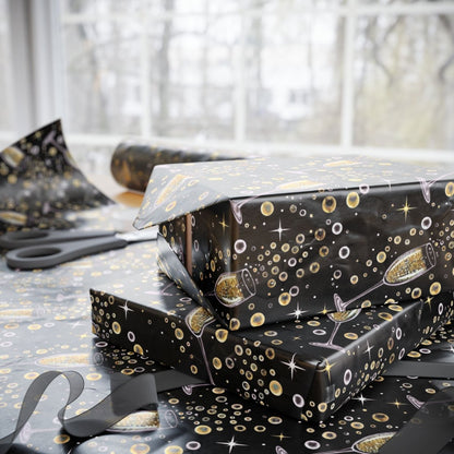 Pop, Fizz & Midnight Kisses – Champagne Celebration Wrapping Paper