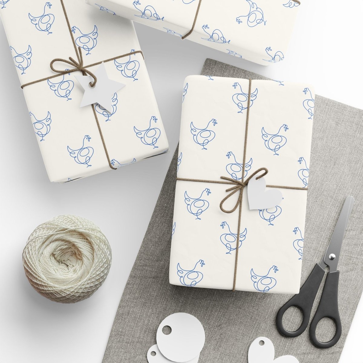 Blue Line Drawing Chicken Wrapping Papers