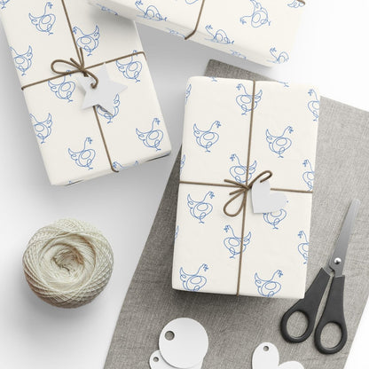 Blue Line Drawing Chicken Wrapping Papers