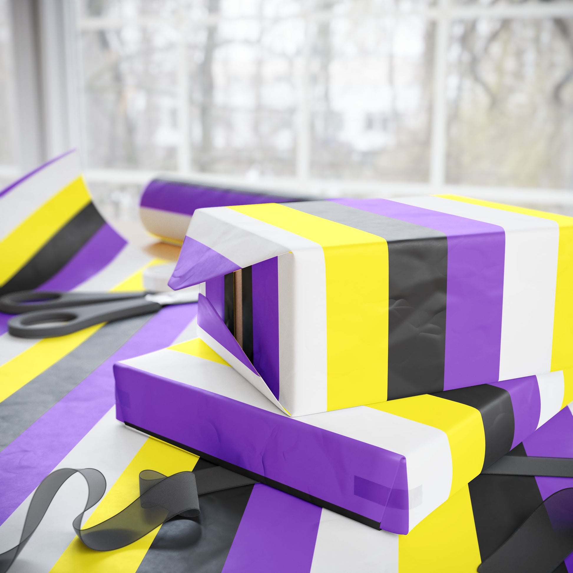 Non - Binary Yellow White Purple Black LGBTQ Gift Wrap
