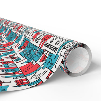 Wrapping Papers: Colorful Blue & Red Abstract Cityscape