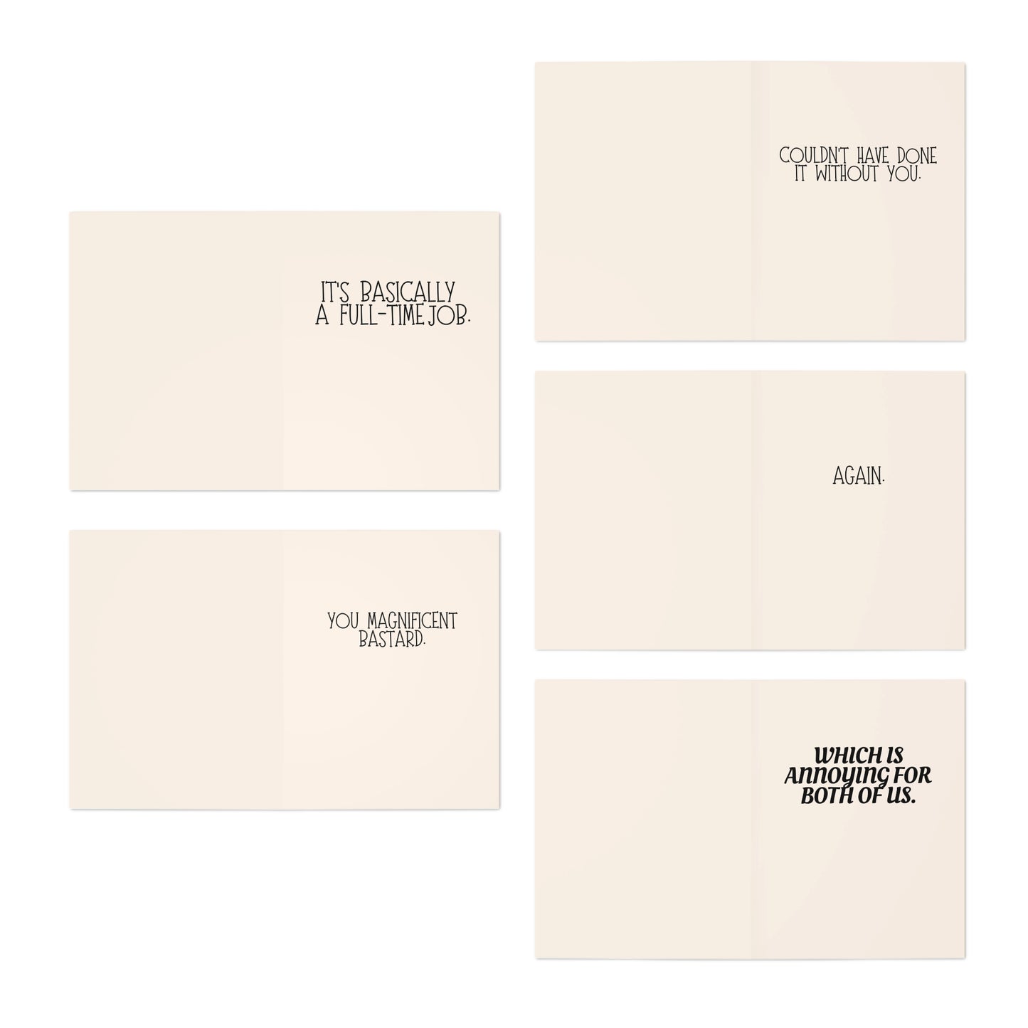 Snarky Thank You Greeting Card Set — 5-Pack Humorous Appreciation Cards (Cheers, Thanks for Saving My Arse, I Genuinely Appreciate It)