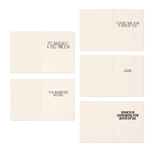 Snarky Thank You Greeting Card Set — 5-Pack Humorous Appreciation Cards (Cheers, Thanks for Saving My Arse, I Genuinely Appreciate It)