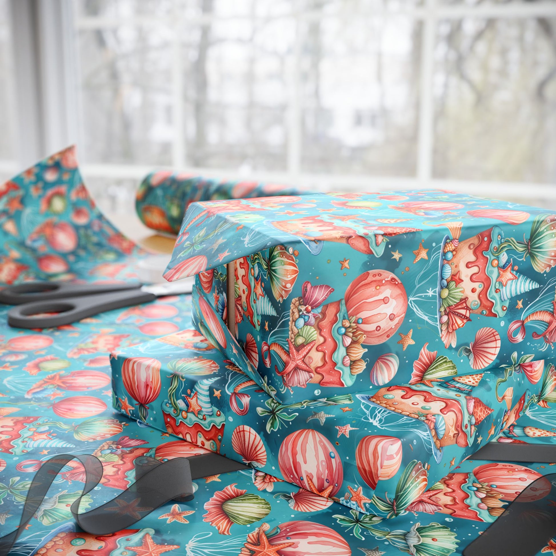 Aqua Ocean Theme Birthday Gift Wrap