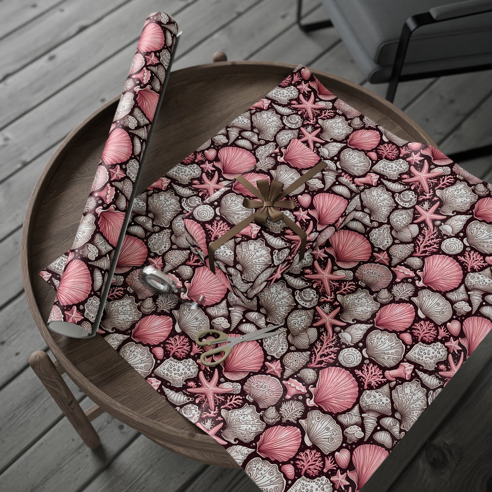 Pink Seashell Beach Theme Wrapping Paper