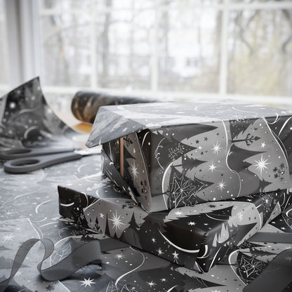 Starlit Forest – Magical Monochrome Christmas Wrapping Paper