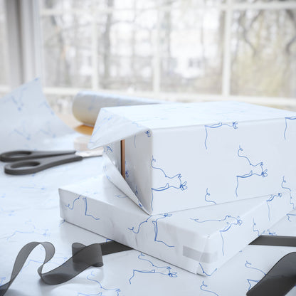 Line Drawn Blue Cat Gift Paper