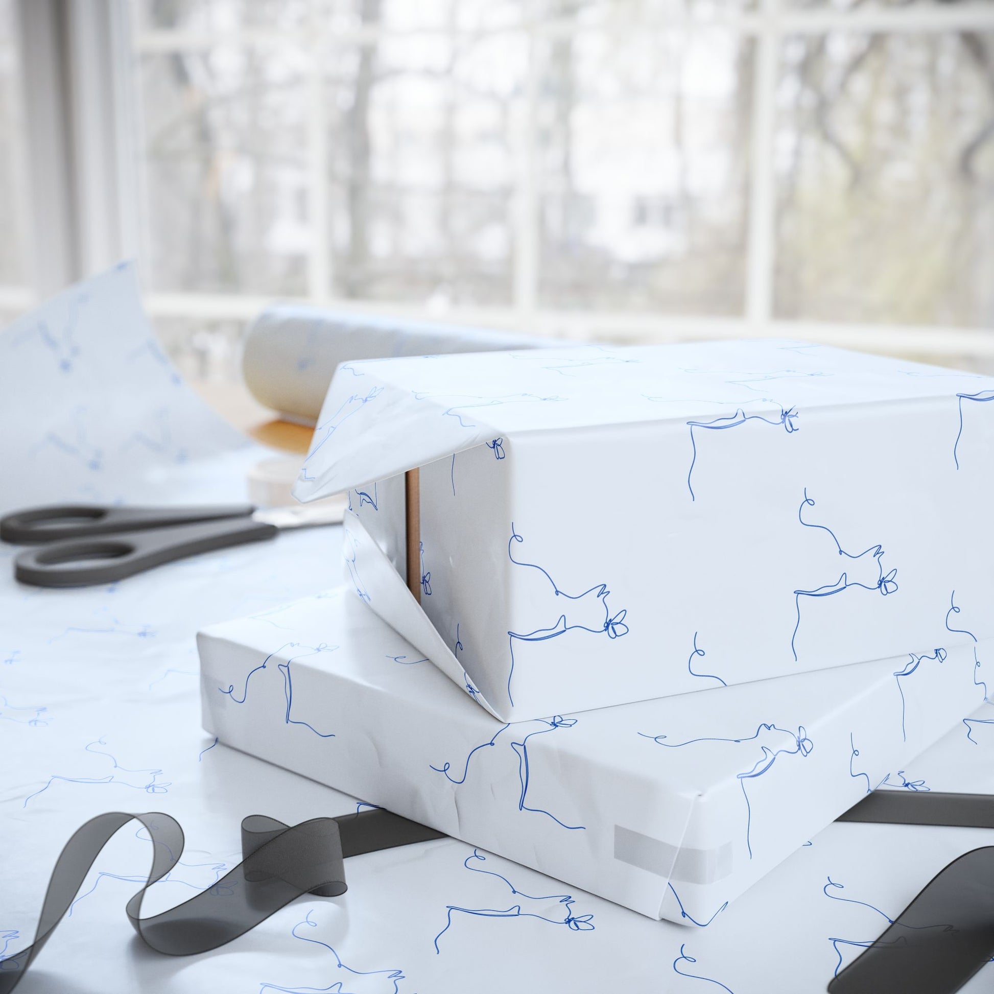 Line Drawn Blue Cat Gift Paper