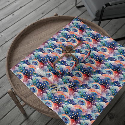Celestial Rainbows – Whimsical Night Sky Wrapping Paper