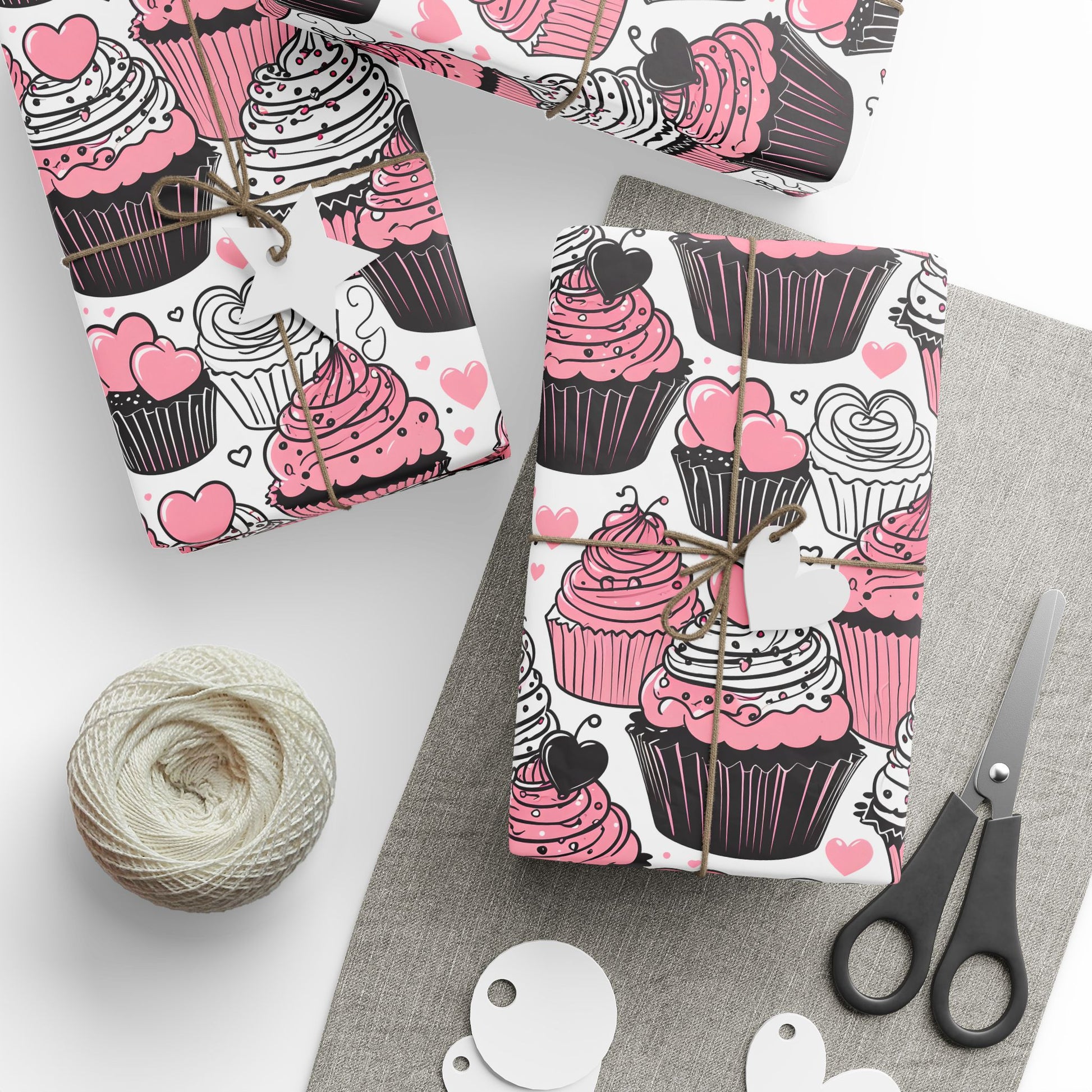 Whimsical Black, Pink, and White Dessert Pattern Wrapping Paper