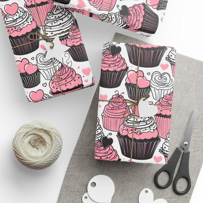 Whimsical Black, Pink, and White Dessert Pattern Wrapping Paper