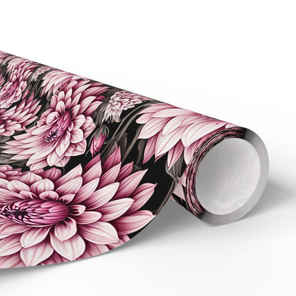 Dahlia Fields of Pink White Black Gift Wrapping Paper