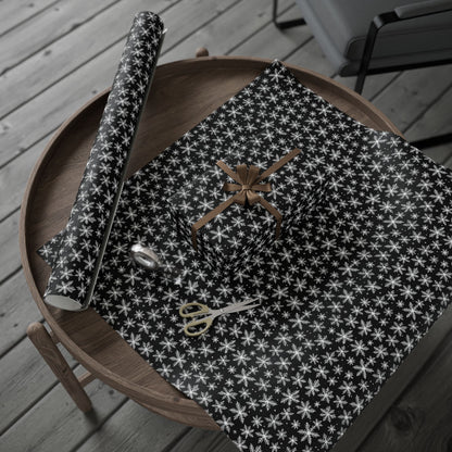 Midnight Flurries – Black & White Snowflake Wrapping Paper