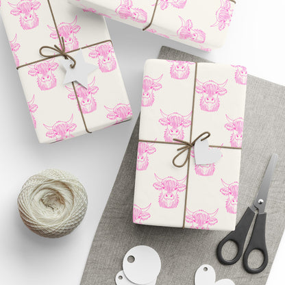 Pink Cute Highland Cow Wrapping Paper Roll