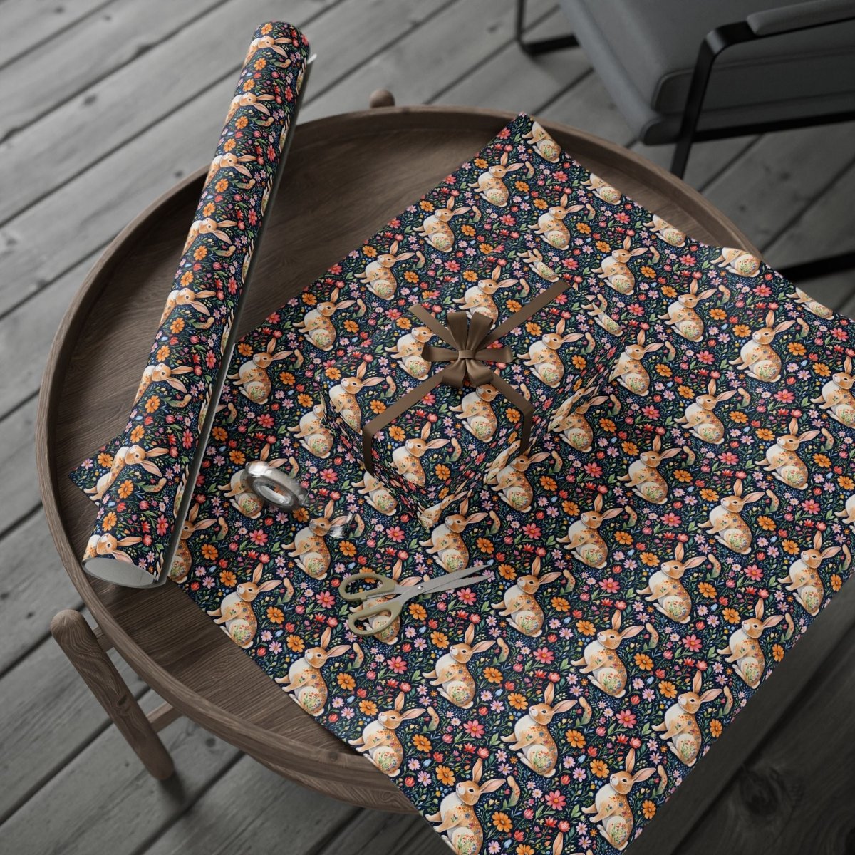 Whimsical Floral Bunny Wrapping Paper