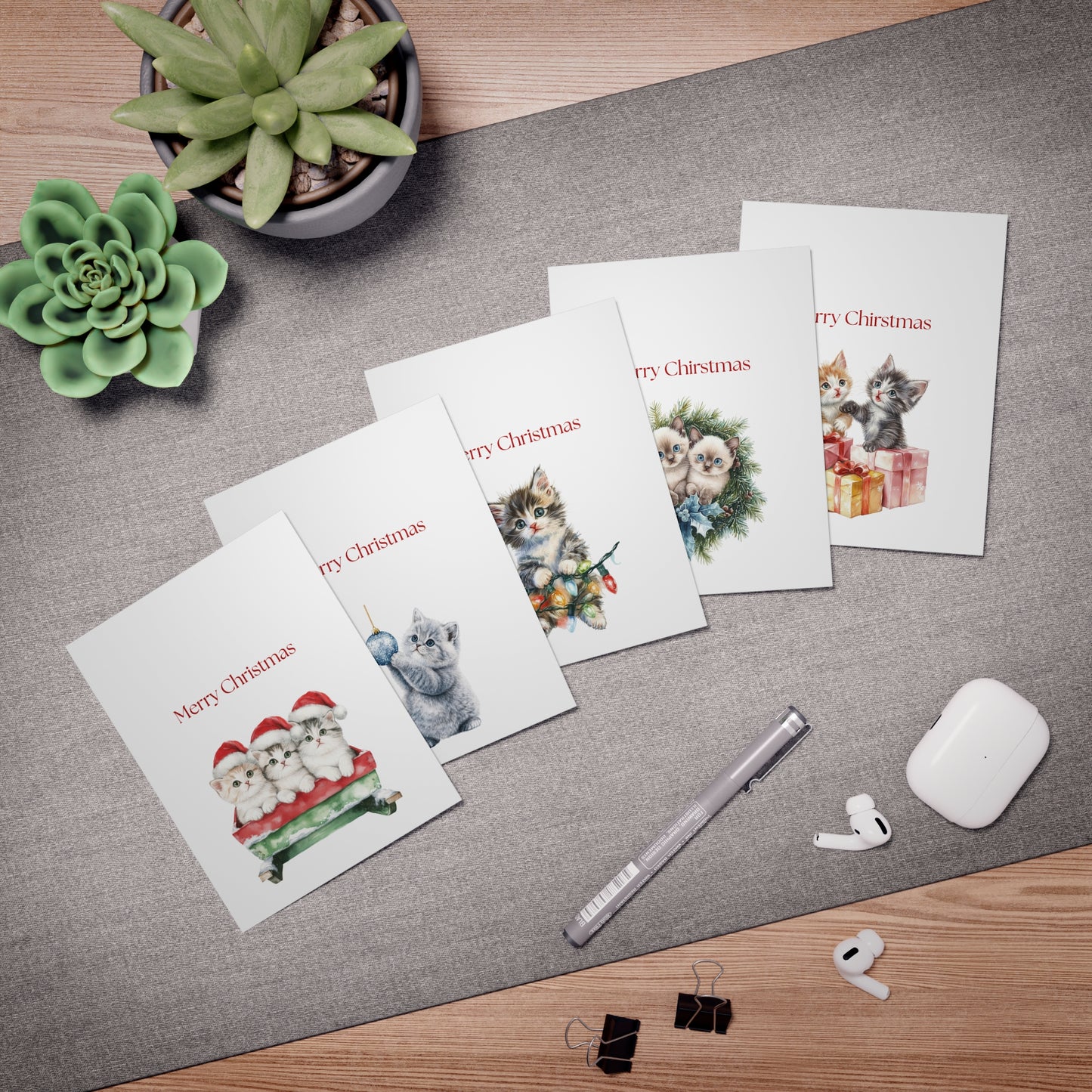 Funny Christmas (Cats - Set 1) Greeting Card Pack | Set of 5 Holiday Cards | Cute & Cheeky Christmas Cards