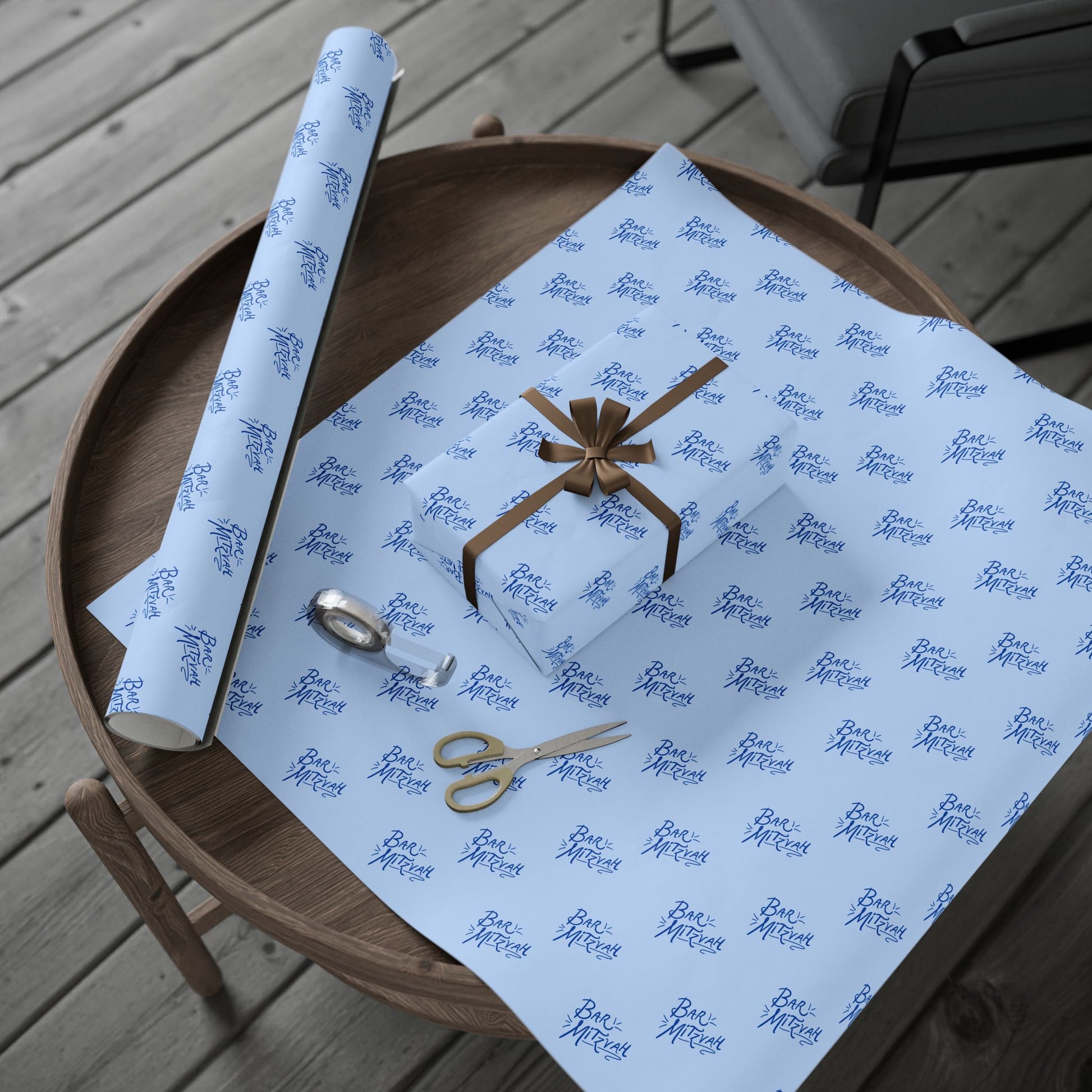 Blue Artistic Bar Mitzvah Wrapping Paper