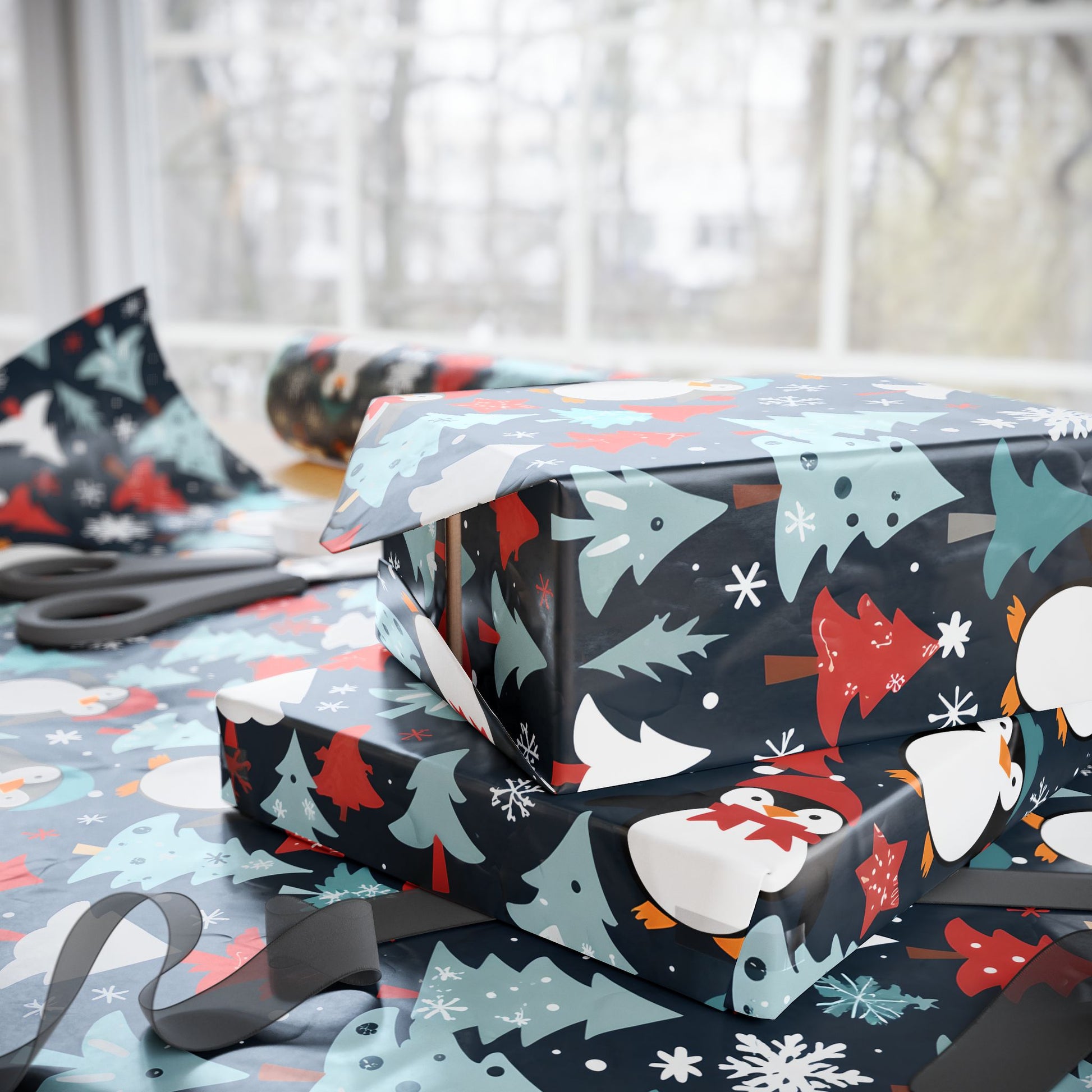 Tuxedos & Tinsel – Penguin Christmas Wrapping Paper