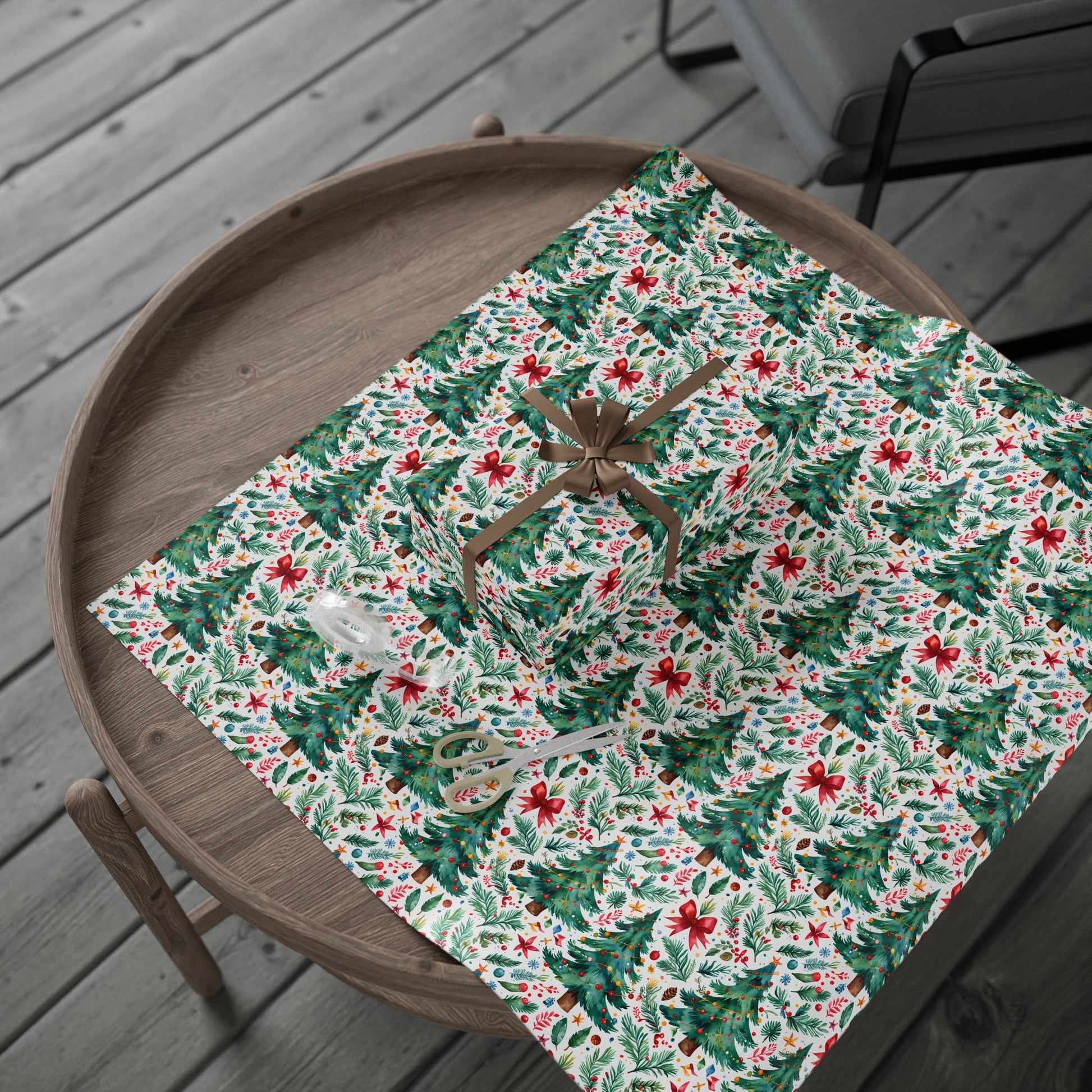 Merry & Bright Botanicals – Watercolor Tree & Garland Wrapping Paper