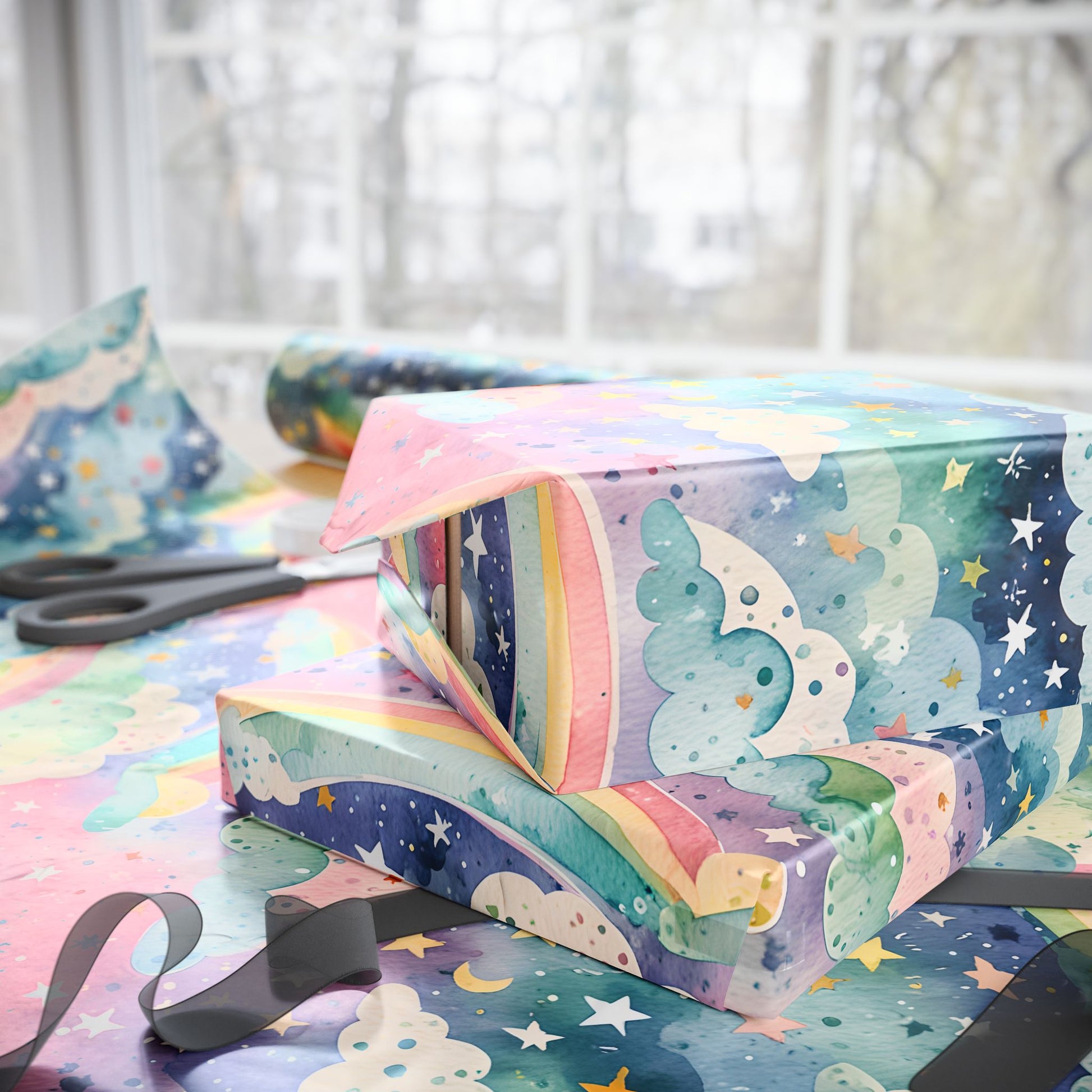 Rainbow Skies – Colorful Cloud Wrap for Joyful Gifting