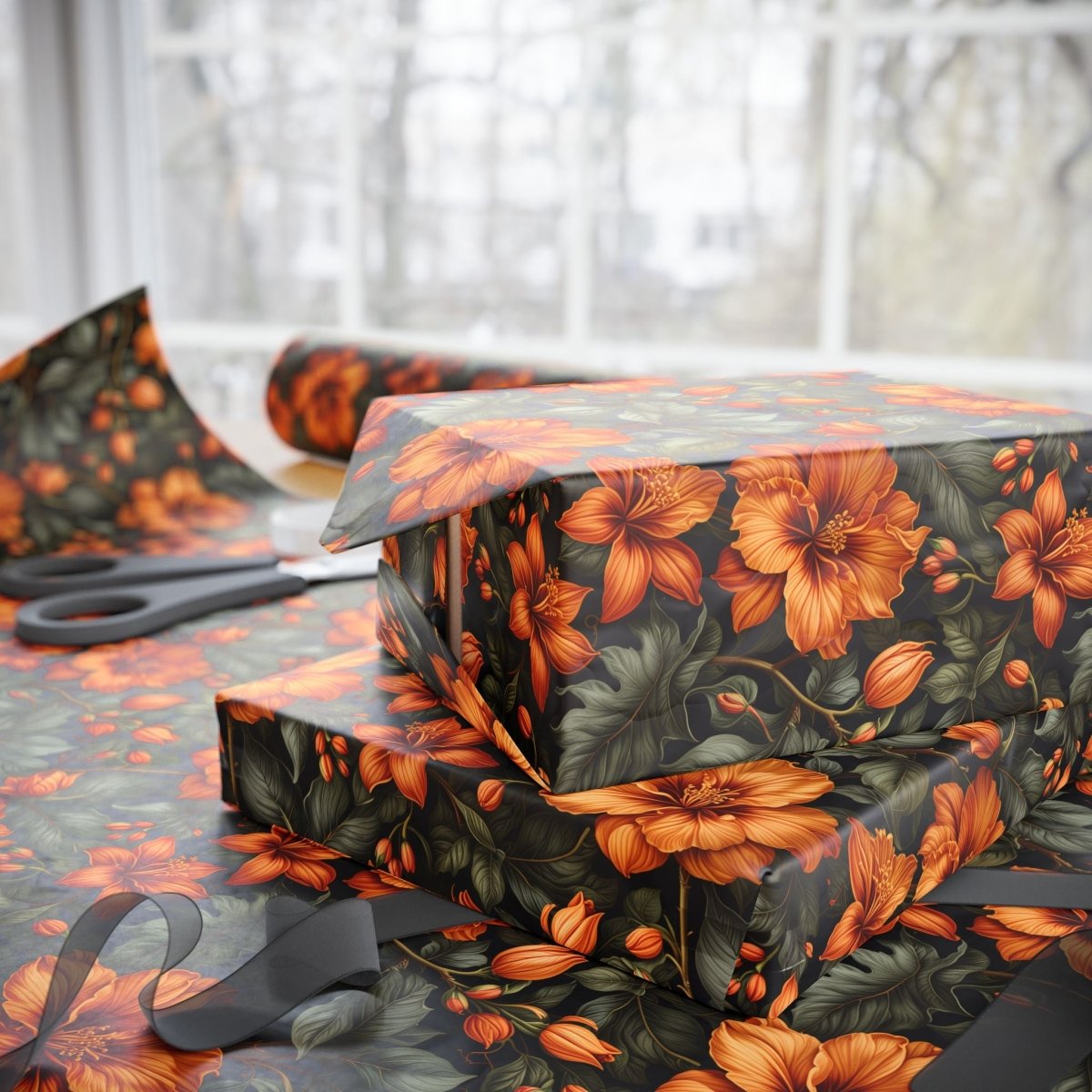 Vintage Orange Floral Wrapping Paper
