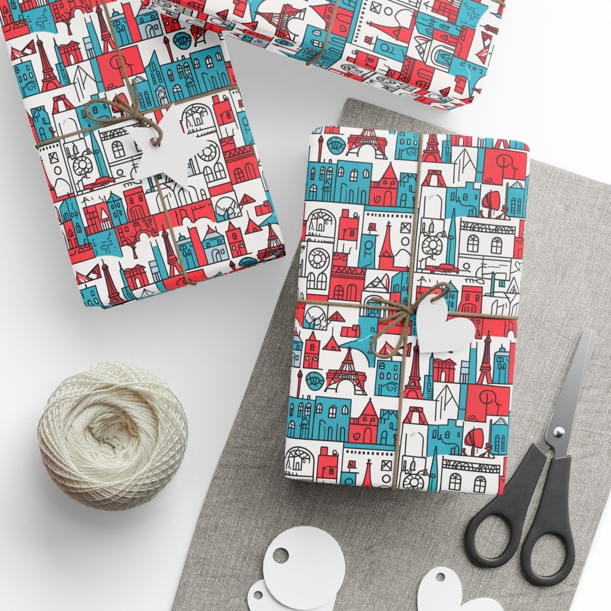 Wrapping Papers: Colorful Blue & Red Abstract Cityscape