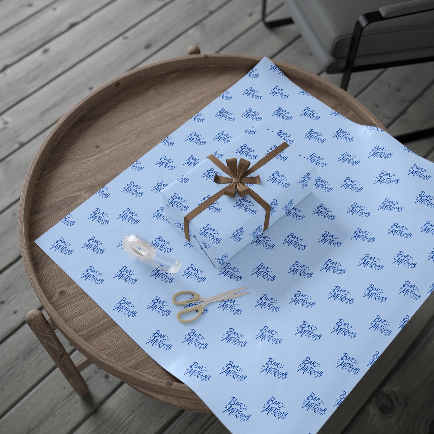 Blue Artistic Bar Mitzvah Wrapping Paper