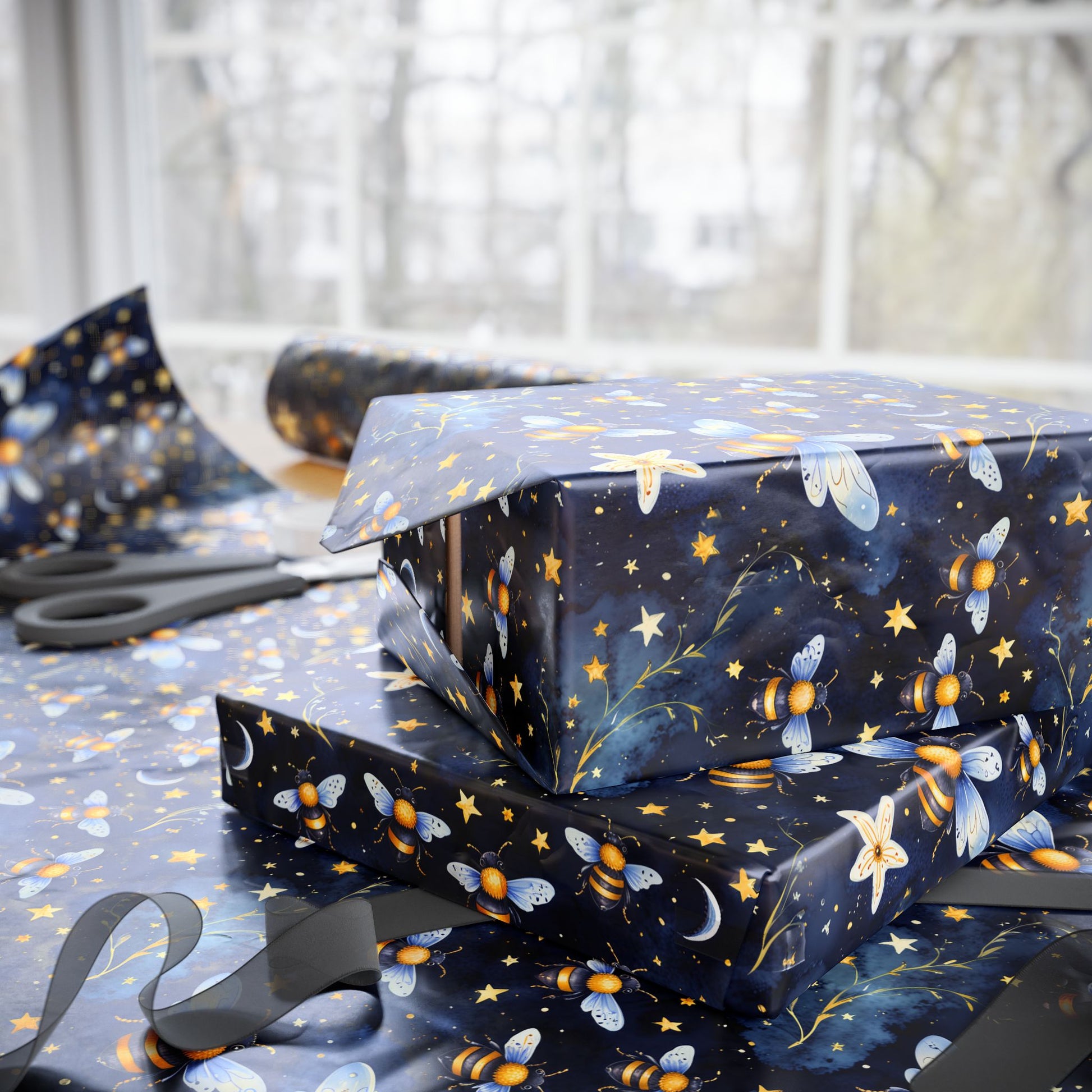 Whimsical Stars and Bees Gift Wrap Roll