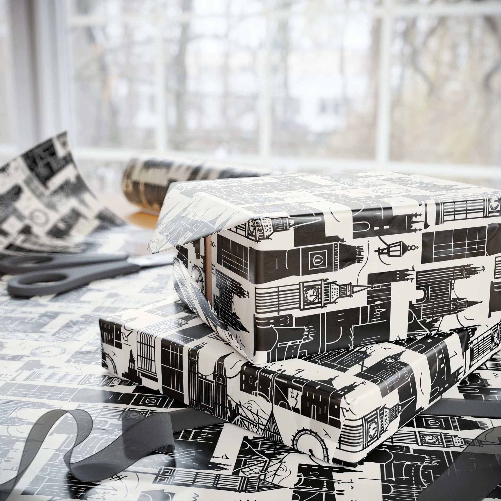 Chic Black & White Cityscape Wrapping Paper