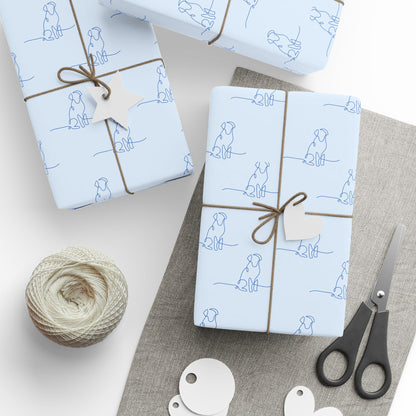 Blue Line Drawing Dog Gift Paper