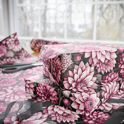 Dahlia Fields of Pink White Black Gift Wrapping Paper