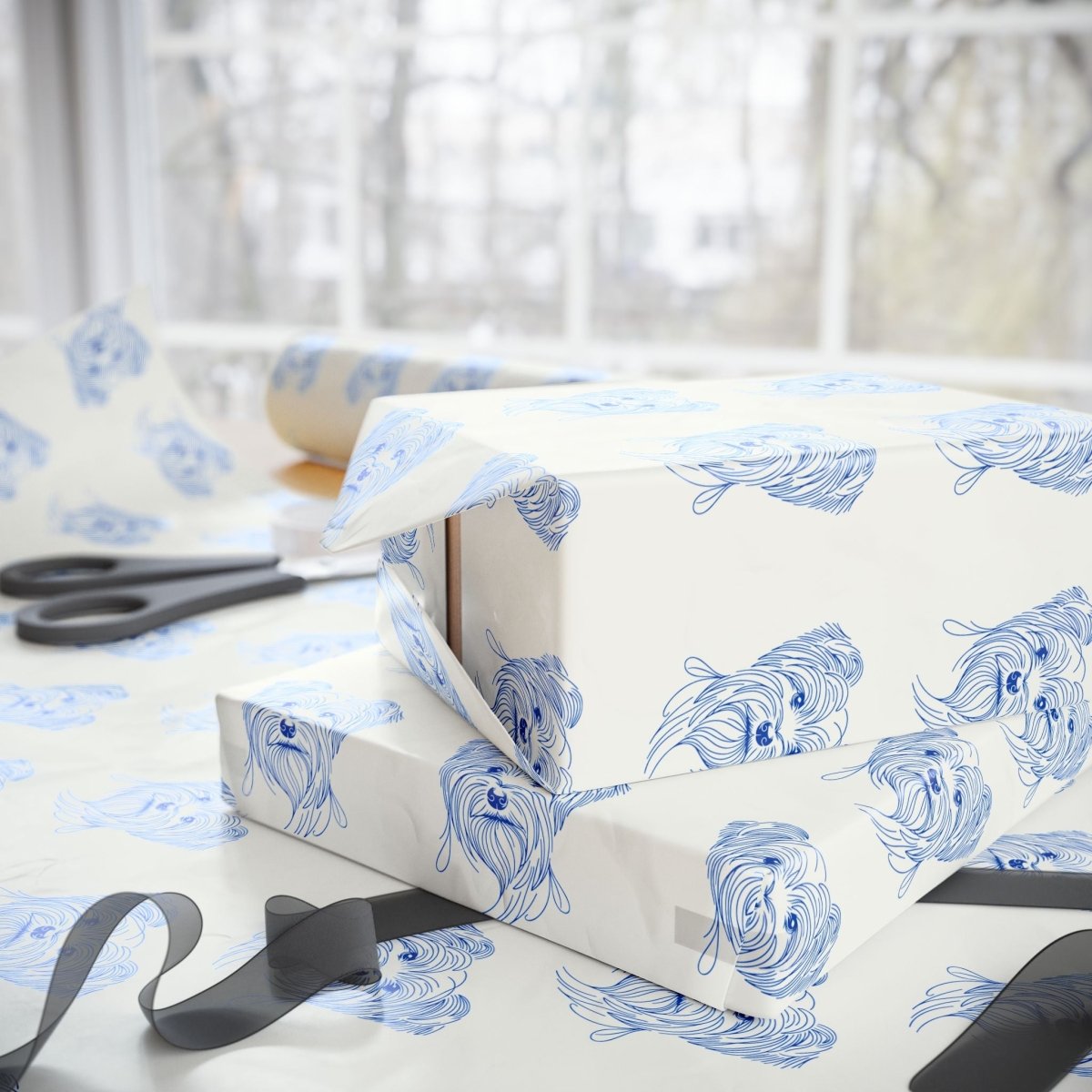 Blueprints & Bows – Minimalist Yorkie Wrapping Paper
