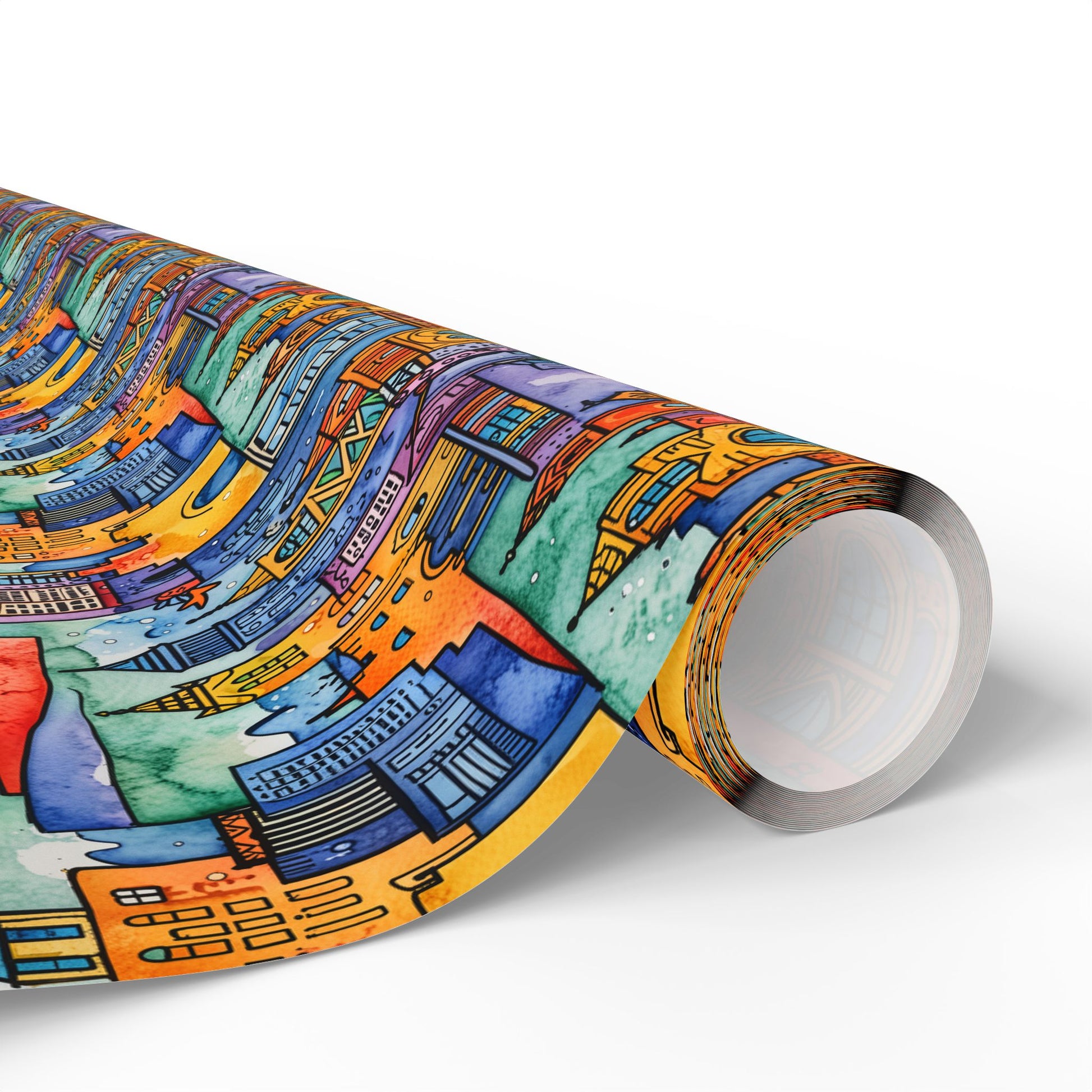 Vibrant Cityscape Wrapping Paper - Festive Gift Wrap